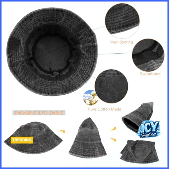 Vintage Washed Distressed Bucket Hat Pack of 12 Cotton Unisex Summer